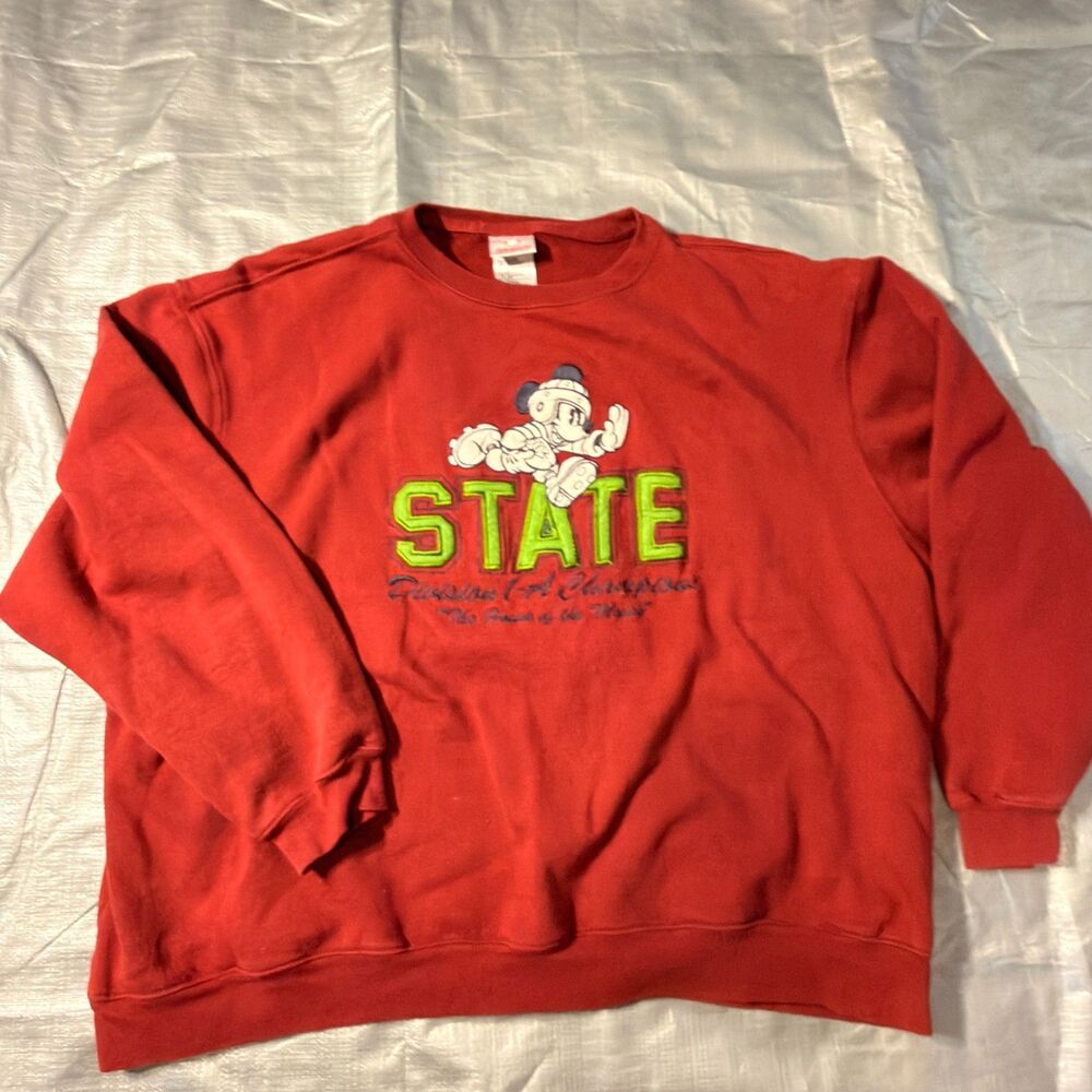 Vintage 90s Disney Store Sweatshirt Mens XL Red Mickey Mouse State Champions Y2K